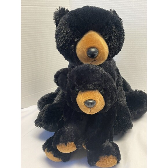 12" and 8” Soft Cuddly Sitting Black Bears Plush Aurora and Wild Republic Set - Picture 2 of 16